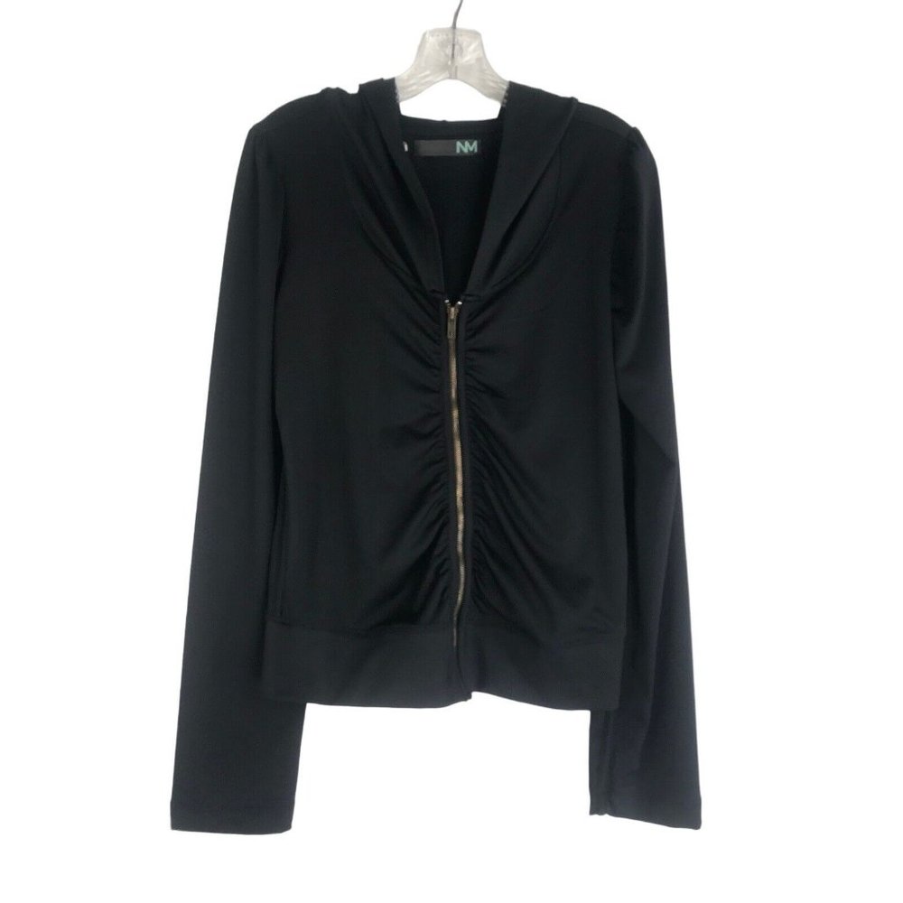 NM Jacket Womens Size Small S Black Full Zip Ruche Long Sleeve Ladies Hoodie